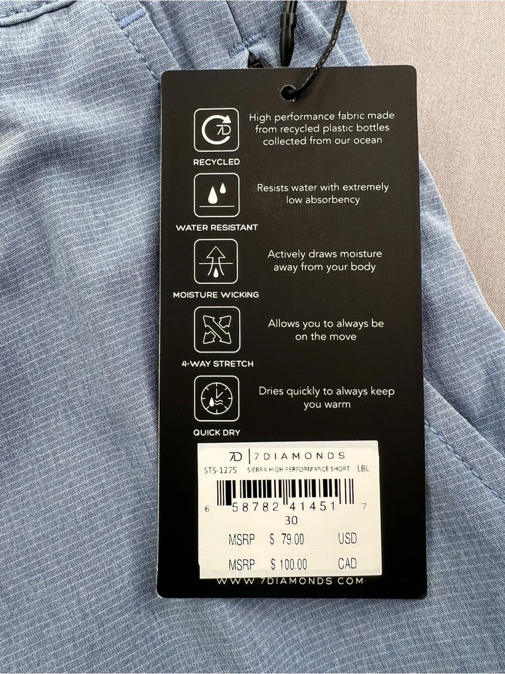 7 DIAMONDS SIERRA HIGH PERFORMANCE WATER RESISTANT SHORTS